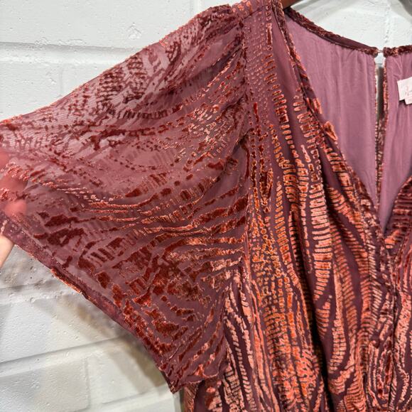 Anthropologie The Somerset Jumpsuit Velvet Burnout Edition Burgundy 2X Flowy - Picture 7 of 16